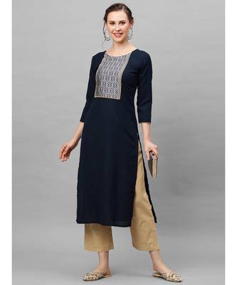 Indo Era Navy Blue Solid Straight Kurtas 4