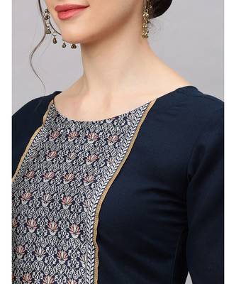 Indo Era Navy Blue Solid Straight Kurtas 5