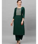 Indo Era Green Solid Straight Kurtas