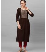 Indo Era Brown Solid Straight Kurtas