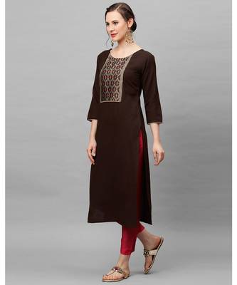 Indo Era Brown Solid Straight Kurtas 2