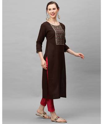Indo Era Brown Solid Straight Kurtas 3