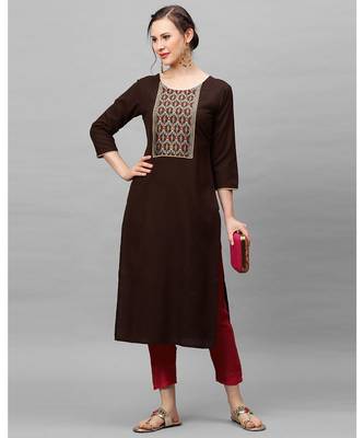 Indo Era Brown Solid Straight Kurtas 4