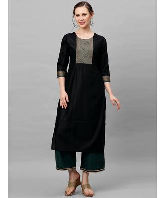 Indo Era Black Solid Straight Kurtas 1