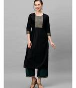 Indo Era Black Solid Straight Kurtas