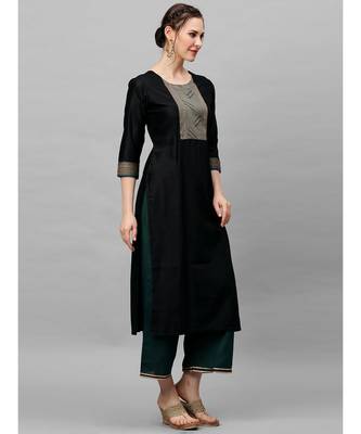 Indo Era Black Solid Straight Kurtas 2