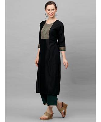 Indo Era Black Solid Straight Kurtas 3