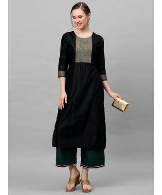 Indo Era Black Solid Straight Kurtas 4