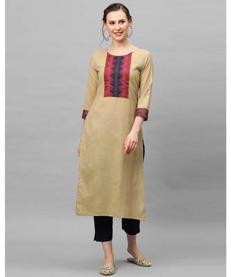 Indo Era Beige Solid Straight Kurtas 1