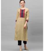 Indo Era Beige Solid Straight Kurtas