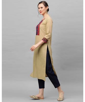 Indo Era Beige Solid Straight Kurtas 2