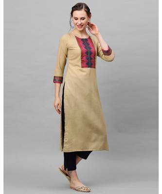 Indo Era Beige Solid Straight Kurtas 3