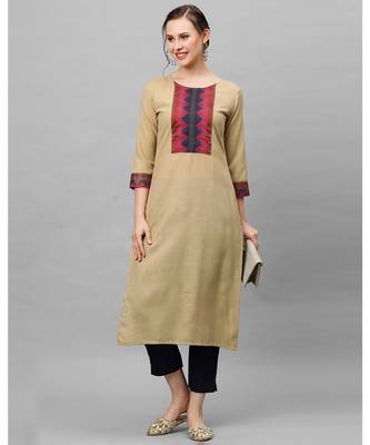 Indo Era Beige Solid Straight Kurtas 4