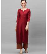 Indo Era Maroon Solid Straight Kurtas