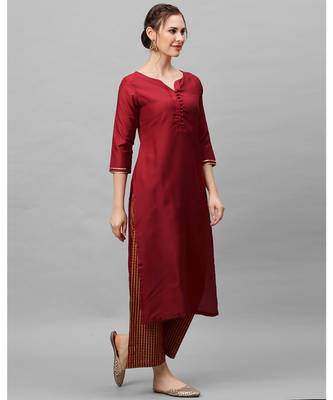 Indo Era Maroon Solid Straight Kurtas 2