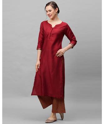 Indo Era Maroon Solid Straight Kurtas 3