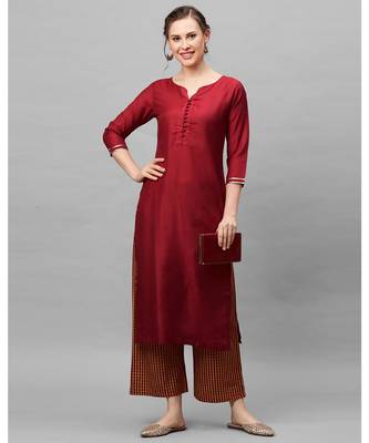Indo Era Maroon Solid Straight Kurtas 4