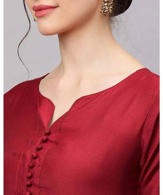 Indo Era Maroon Solid Straight Kurtas 5