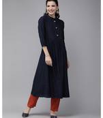 Indo Era Navy Blue Solid A-line Kurtas