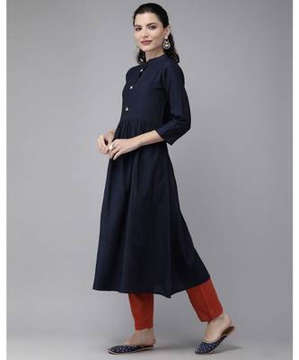 Indo Era Navy Blue Solid A-line Kurtas 2