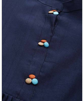Indo Era Navy Blue Solid A-line Kurtas 4