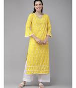 Indo Era Yellow Foil Printed Straight Kurtas
