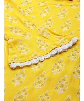 Indo Era Yellow Foil Printed Straight Kurtas 4
