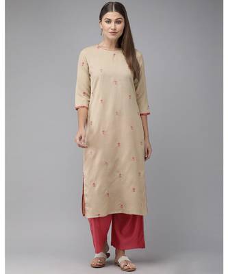 Indo Era Beige Embroidered Straight Kurtas 1