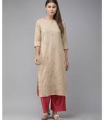 Indo Era Beige Embroidered Straight Kurtas