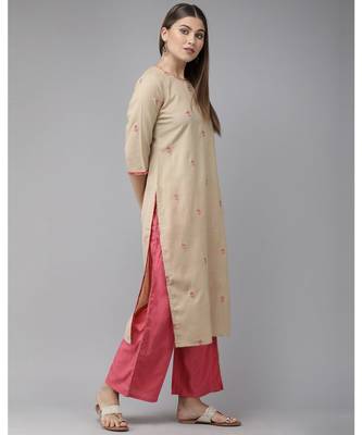 Indo Era Beige Embroidered Straight Kurtas 2