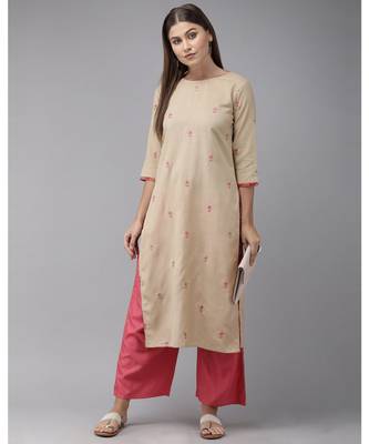 Indo Era Beige Embroidered Straight Kurtas 3