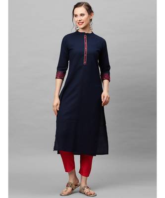 Indo Era Navy Blue Embroidered Straight Kurtas 1