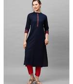 Indo Era Navy Blue Embroidered Straight Kurtas
