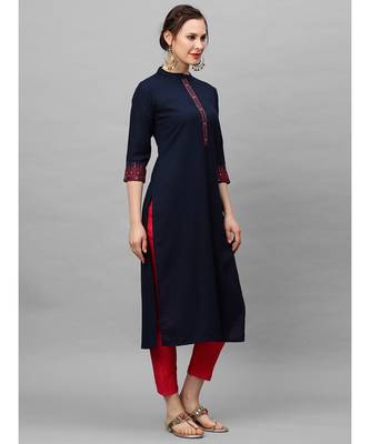 Indo Era Navy Blue Embroidered Straight Kurtas 2