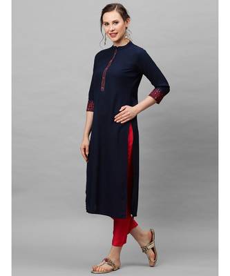 Indo Era Navy Blue Embroidered Straight Kurtas 3
