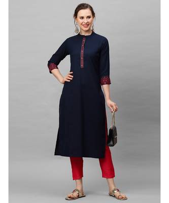 Indo Era Navy Blue Embroidered Straight Kurtas 4