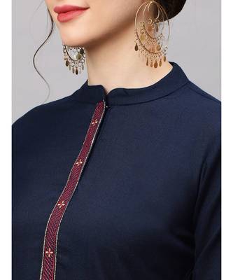 Indo Era Navy Blue Embroidered Straight Kurtas 5