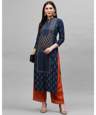 Indo Era Navy Blue Printed Straight Kurtas 4