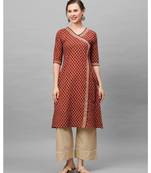 Indo Era Brown Floral Printed Anghrakha Style A-Line Kurta