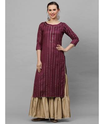 Indo Era Wine Embroided Straight Kurta 1