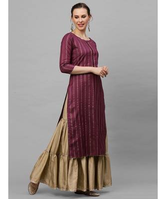 Indo Era Wine Embroided Straight Kurta 2
