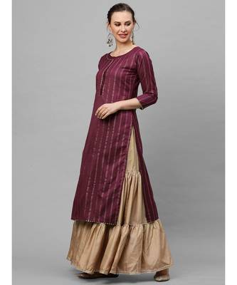 Indo Era Wine Embroided Straight Kurta 3