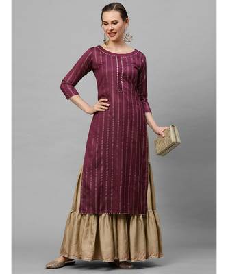 Indo Era Wine Embroided Straight Kurta 4