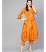 Indo Era Mustard Printed A-line Kurtas