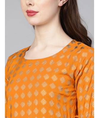 Indo Era Mustard Printed A-line Kurtas 6