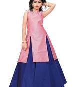 Kids Pink Indo With Blue Lehenga Choli For Girls