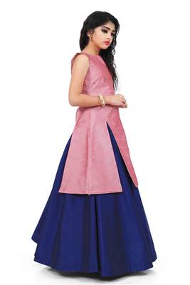 Kids Pink Indo With Blue Lehenga Choli For Girls 2