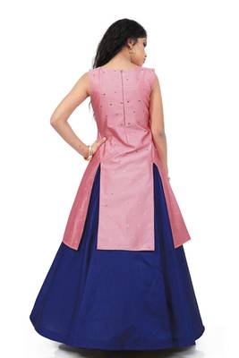 Kids Pink Indo With Blue Lehenga Choli For Girls 4