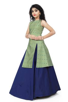 Kids Pista Indo With Blue Lehenga For Girls  2
