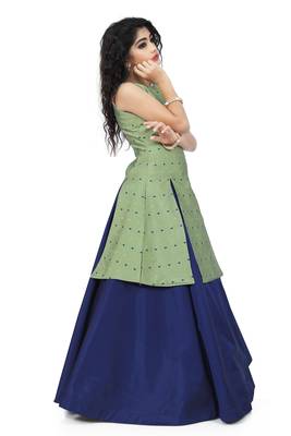 Kids Pista Indo With Blue Lehenga For Girls  3